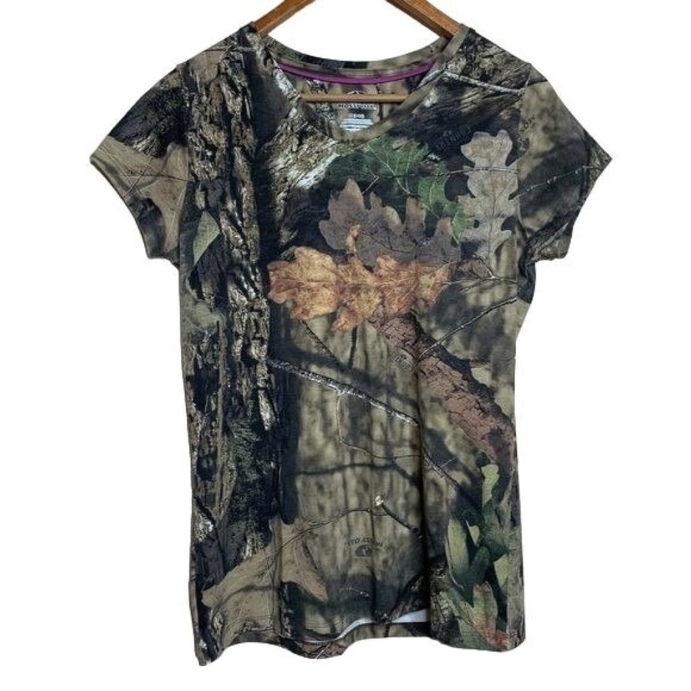 Mossy Oak Tee Shirt Break Country Fitted Camo Camouflage Hunting V-neck Top M